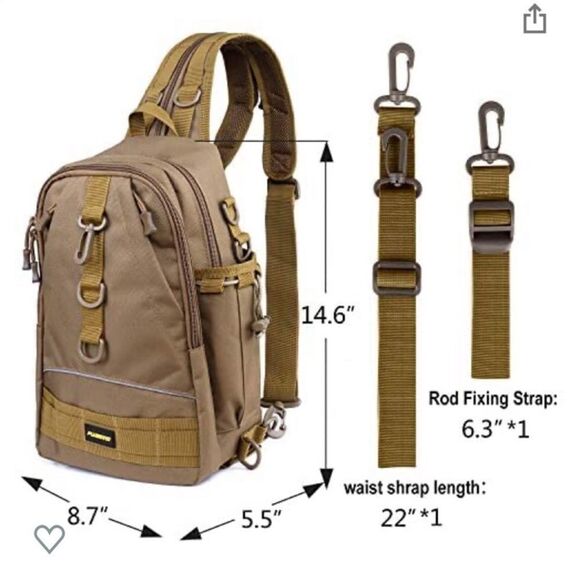 NWT Plussino Brown Hiking Fishing Tackle Bag Gear Backpack‎ Sling bag waterproof - Picture 2 of 6